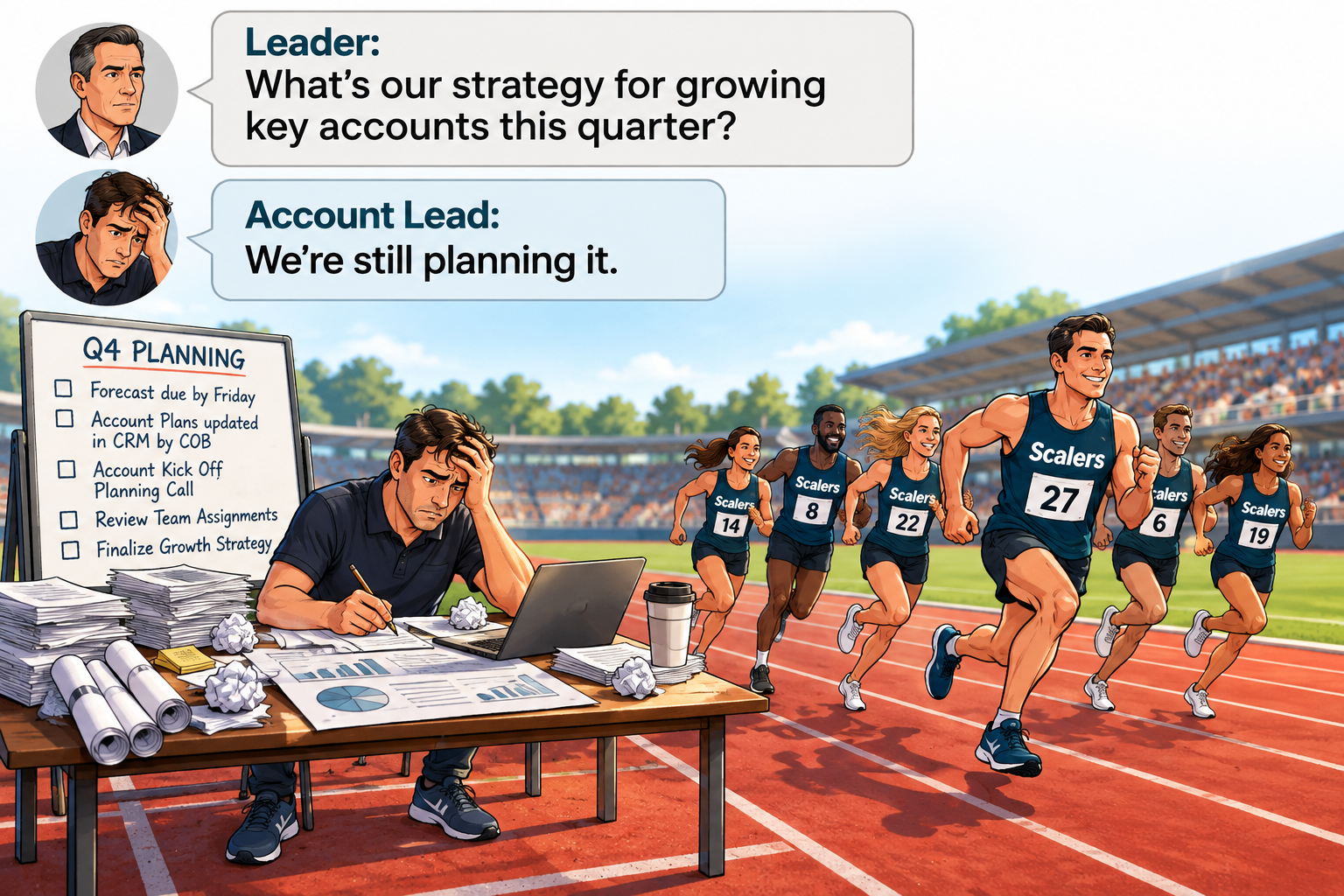 An account lead stuck planning while the rest of the team runs ahead